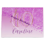 Hübsch Falling Pink Glitzer 40. Geburtstag Große Geschenktüte (Vorderseite)