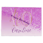 Hübsch Falling Pink Glitzer 40. Geburtstag Große Geschenktüte (Rückseite)