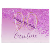 Hübsch Falling Pink Glitzer 90. Geburtstag Große Geschenktüte (Rückseite)