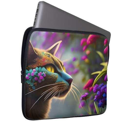 Hübsch Fantasy Blume Cat Laptopschutzhülle (Vorne Rechts)