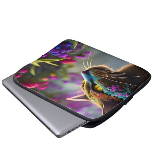Hübsch Fantasy Blume Cat Laptopschutzhülle (Vorne Knopf)