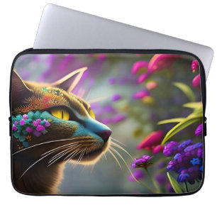 Hübsch Fantasy Blume Cat Laptopschutzhülle