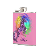 Hübsch Fantasy Rainbow Unicorn Personalisiert Flachmann (Links)