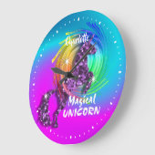 Hübsch Fantasy Rainbow Unicorn Personalisiert Große Wanduhr (Winkel)