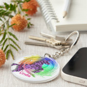 Hübsch Fantasy Rainbow Unicorn Personalisiert Schlüsselanhänger (Vorderseite rechts)