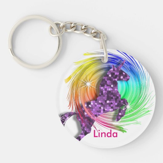 Hübsch Fantasy Rainbow Unicorn Personalisiert Schlüsselanhänger (Vorderseite)