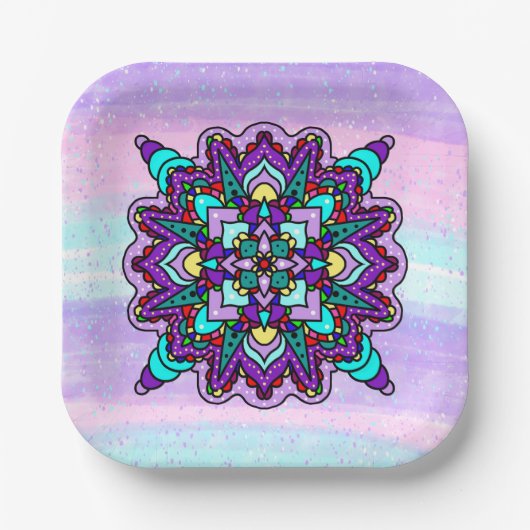 Hübsch farbenfroh Lila Mandala Mystical Pappteller (Vorderseite)