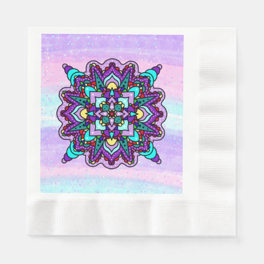 Hübsch farbenfroh Lila Mandala Mystical Serviette (Vorderseite)