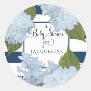 Hübsch Floral Blue Elegant Navy White Baby Dusche Runder Aufkleber