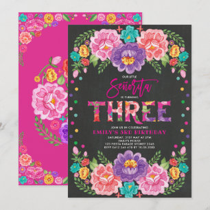 Hübsch Floral Fiesta Senorita Girl 3. Geburtstag Einladung
