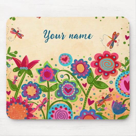 Hübsch floral fröhlich Ihr Name Custom Mousepad (Vorne)