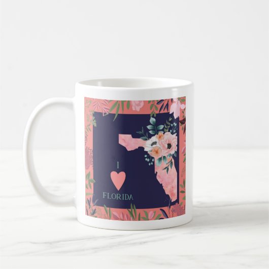 Hübsch Floral I Liebe Florida Staat Karte Kaffeetasse (Links)
