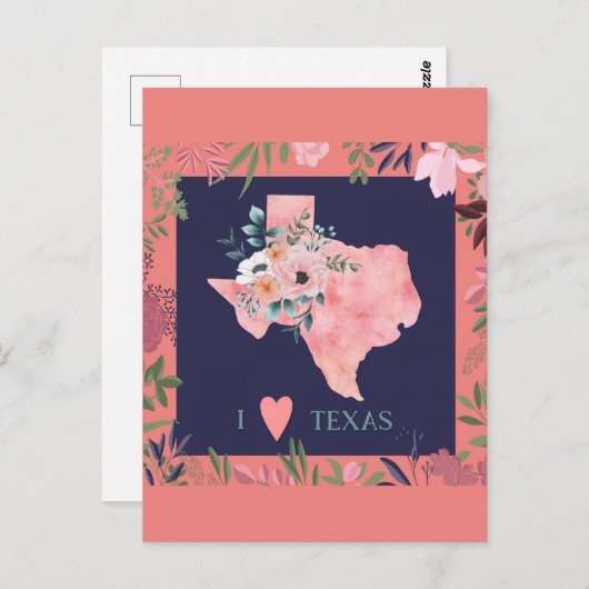 Hübsch Floral I Liebe Texas Staat Karte (Vorne/Hinten)
