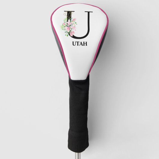 Hübsch Floral U Initial Mit Monogramm Golf Headcover (Vorderseite)