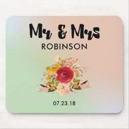 Hübsch Floral Watercolor Bouquet Wedding Mr. & Mrs Mousepad