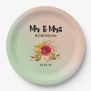 Hübsch Floral Watercolor Bouquet Wedding Mr. & Mrs Pappteller
