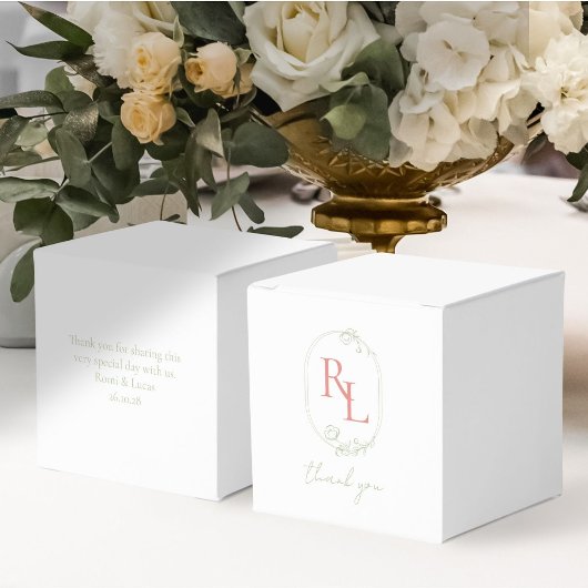 Hübsch Floral Wedding Couple Monogram Vielen Dank Geschenkschachtel
