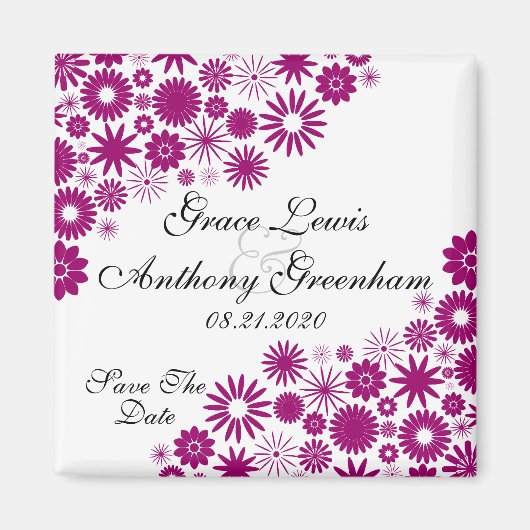 Hübsch Florals Dark Fuchsia Speichern Sie das Date Magnet (Vorne)