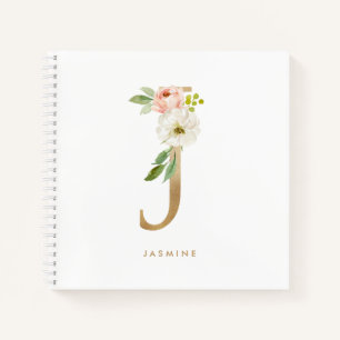 Hübsch Florals Imitats Gold Foil Letter J Monogram Notizblock