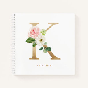 Hübsch Florals Imitats Gold Foil Letter K Monogram Notizblock