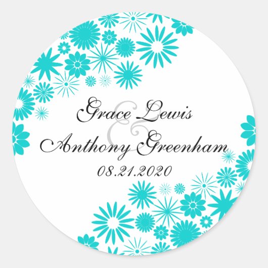Hübsch Florals Türkiskleber Runder Aufkleber (Vorderseite)