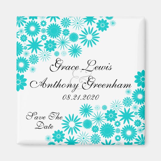 Hübsch Florals Turquoise Save the Date Magnet (Vorne)