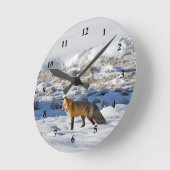 Hübsch Fox Snow Foto Runde Wanduhr (Winkel)