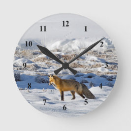 Hübsch Fox Snow Foto Runde Wanduhr