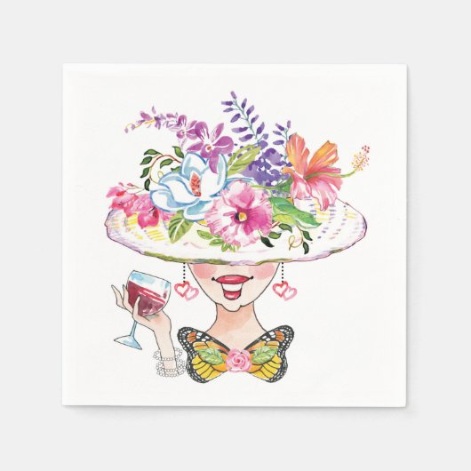 Hübsch Garden Party Lady & Butterfly Paper Napkin Serviette (Vorderseite)