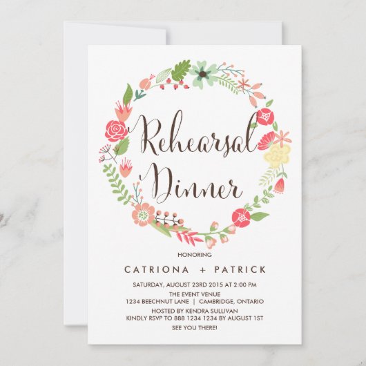 Hübsch Gartenkranz Probe Abendessen Einladung (Vorderseite)