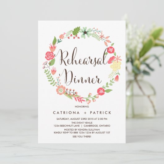 Hübsch Gartenkranz Probe Abendessen Einladung (Stehend Vorderseite)