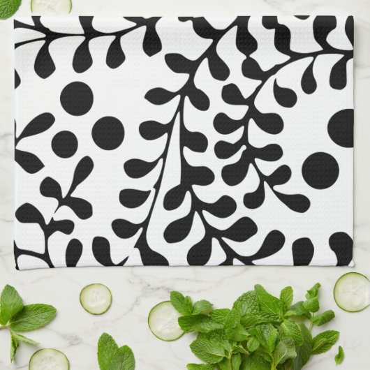 Hübsch Geblüht Schwarzweißdruck Geschirrtuch (Gefaltet)