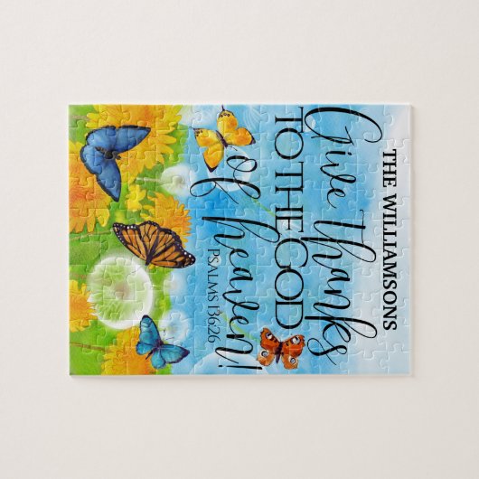 Hübsch gebt Dank Bibel Verse Floral Familienname Puzzle (Horizontal)