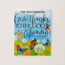 Hübsch gebt Dank Bibel Verse Floral Familienname Puzzle