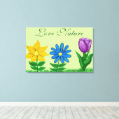 Hübsch-Gelb-Blau-Lila-Blumengarten Leinwand (Insitu (Holzboden))