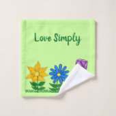 Hübsch-gelb-blau-Lila-Blumenstrauß-Badetuch-Set Badhandtuch Set (Waschlappen)