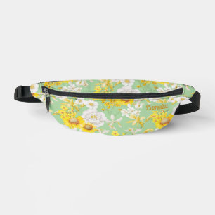 Hübsch-gelb-grün-floraler Muster Name Custom Bauchtasche
