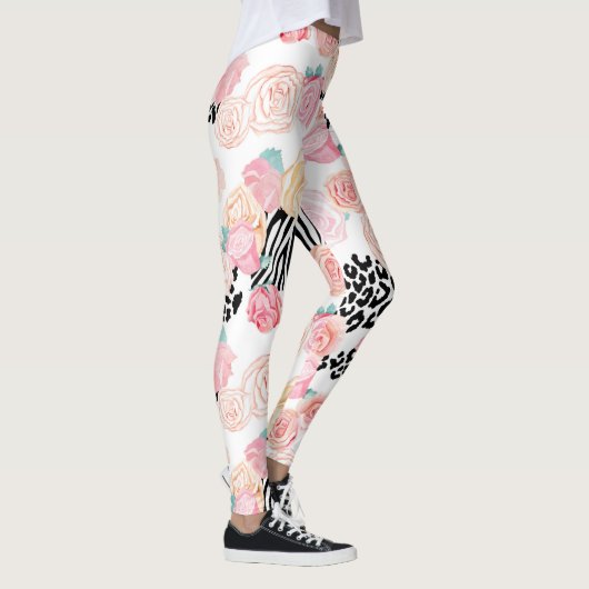 Hübsch-gelb-rosa Blumenfarbe Leggings (Rechts)