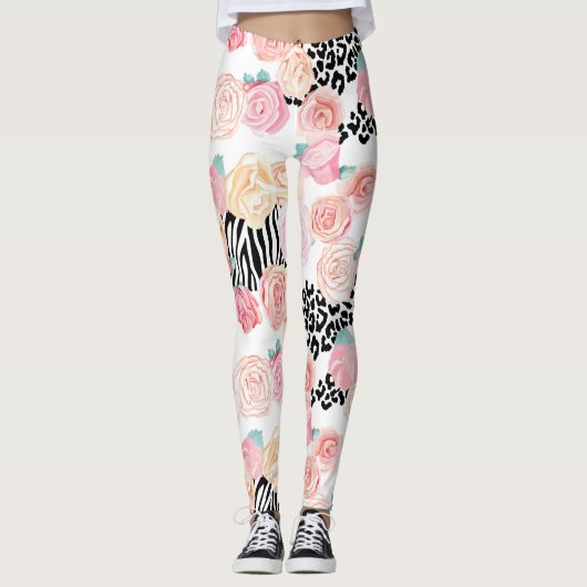 Hübsch-gelb-rosa-florales Tierpräparat Valentine Leggings (Vorderseite)