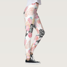 Hübsch-gelb-rosa-florales Tierpräparat Valentine Leggings