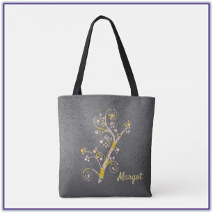 Hübsch-Gelb-Rosa-und Graukirsche Blossom Tasche Ba