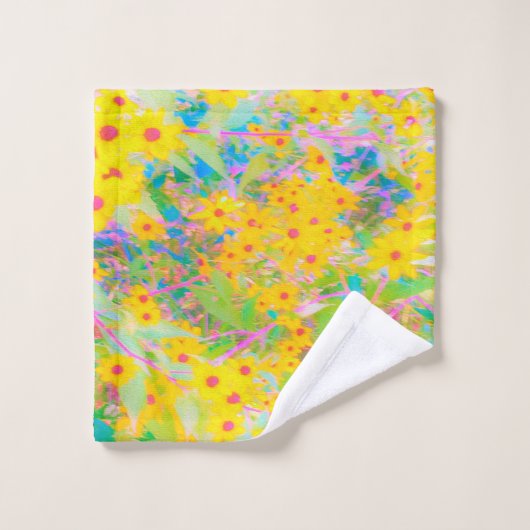 Hübsch-Gelb-Rot-Blume mit Türkis Badhandtuch Set (Waschlappen)