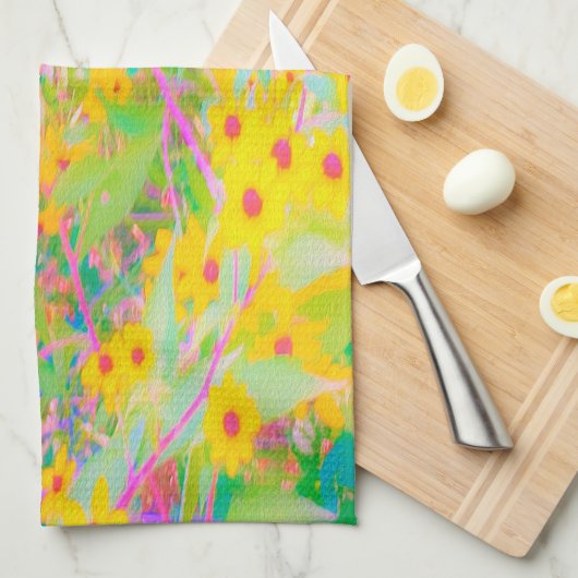 Hübsch-Gelb-Rot-Blume mit Türkis Geschirrtuch (Viertel Falte)