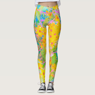 Hübsch-Gelb-Rot-Blume mit Türkis Leggings