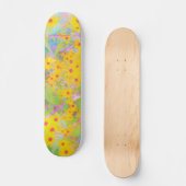 Hübsch-Gelb-Rot-Blume mit Türkis Skateboard (Vorderseite)
