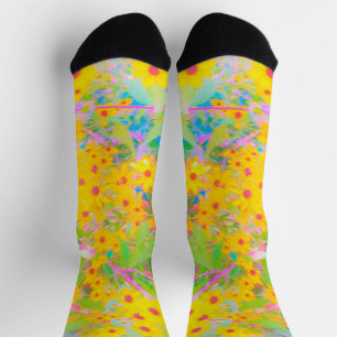 Hübsch-Gelb-Rot-Blume mit Türkis Socken
