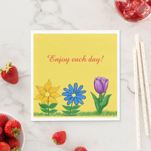 Hübsch-gelb-violette Blüten Gelbe Napkins Serviette (Beispiel)