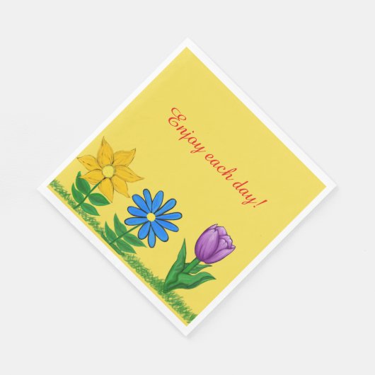 Hübsch-gelb-violette Blüten Gelbe Napkins Serviette (Ecke)