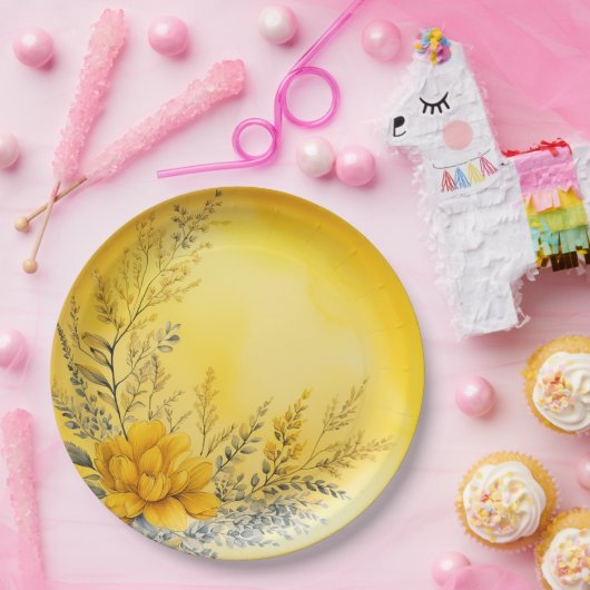 Hübsch Gelbe Blumen Ferns Grüne Pappteller (Party)