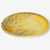 Hübsch Gelbe Blumen Ferns Grüne Pappteller (Schrägansicht)